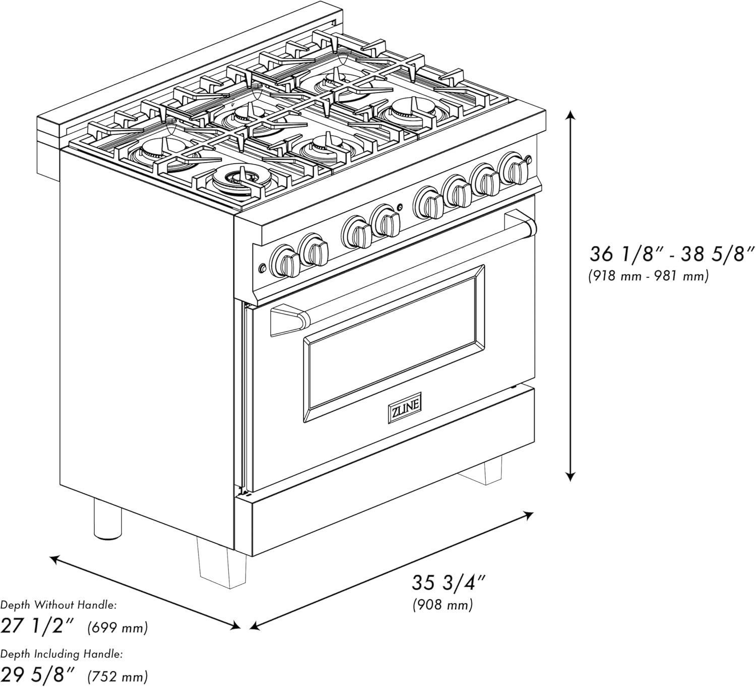 ZLINE Autograph Edition 36″ 4.6 Cu. Ft. Dual Fuel Range - Image 7
