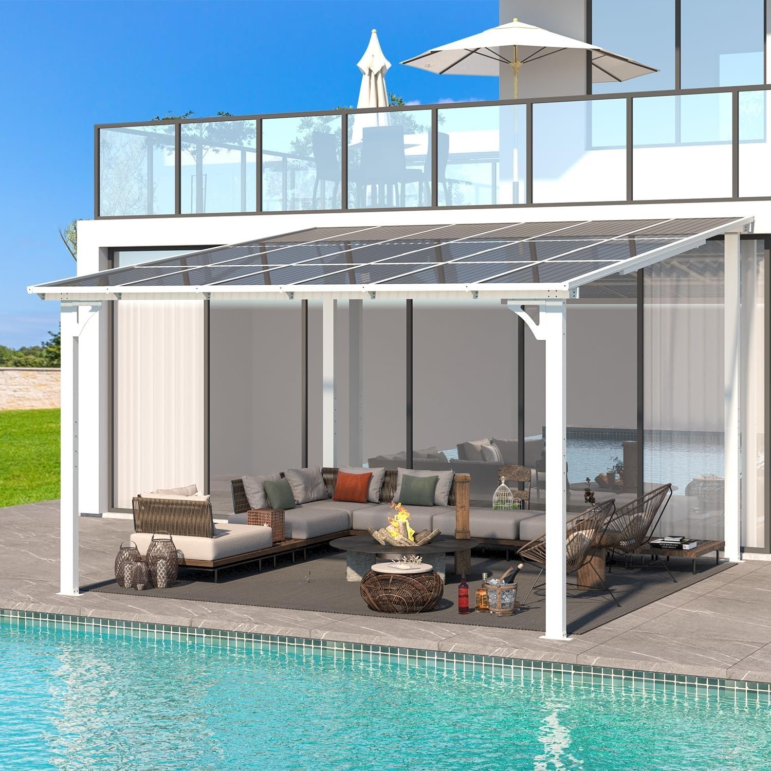 Aecojoy 12 ft x 12 ft White Aluminum Pergola with Canopy - Image 6
